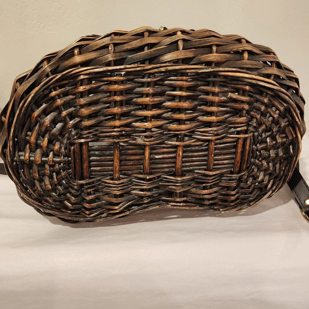 Vintage Decor, Wicker Picnic Basket/Hamper/Creel, leather strap & Closure